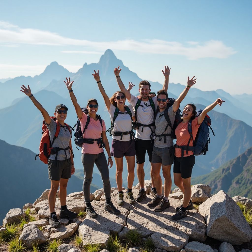 Group celebrating summit achievement