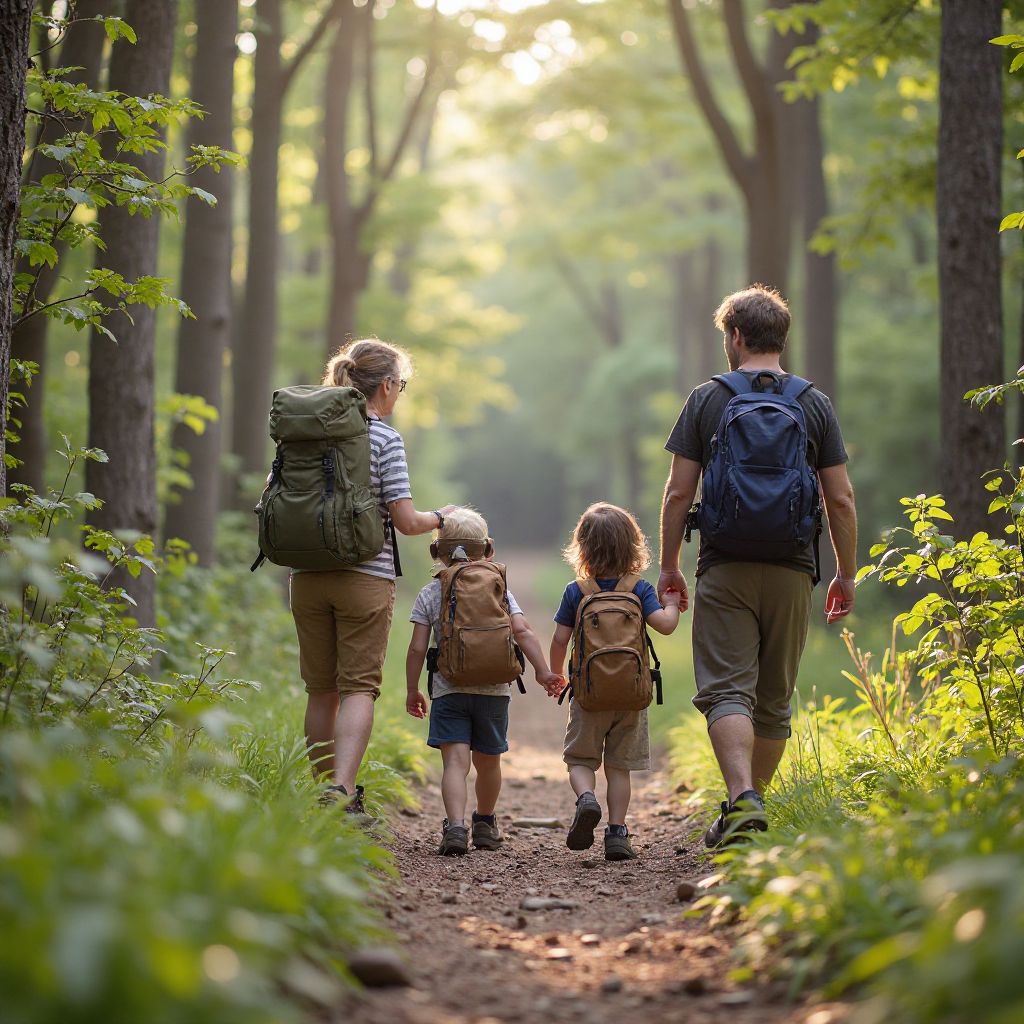 Multi-generation family hiking reunion
