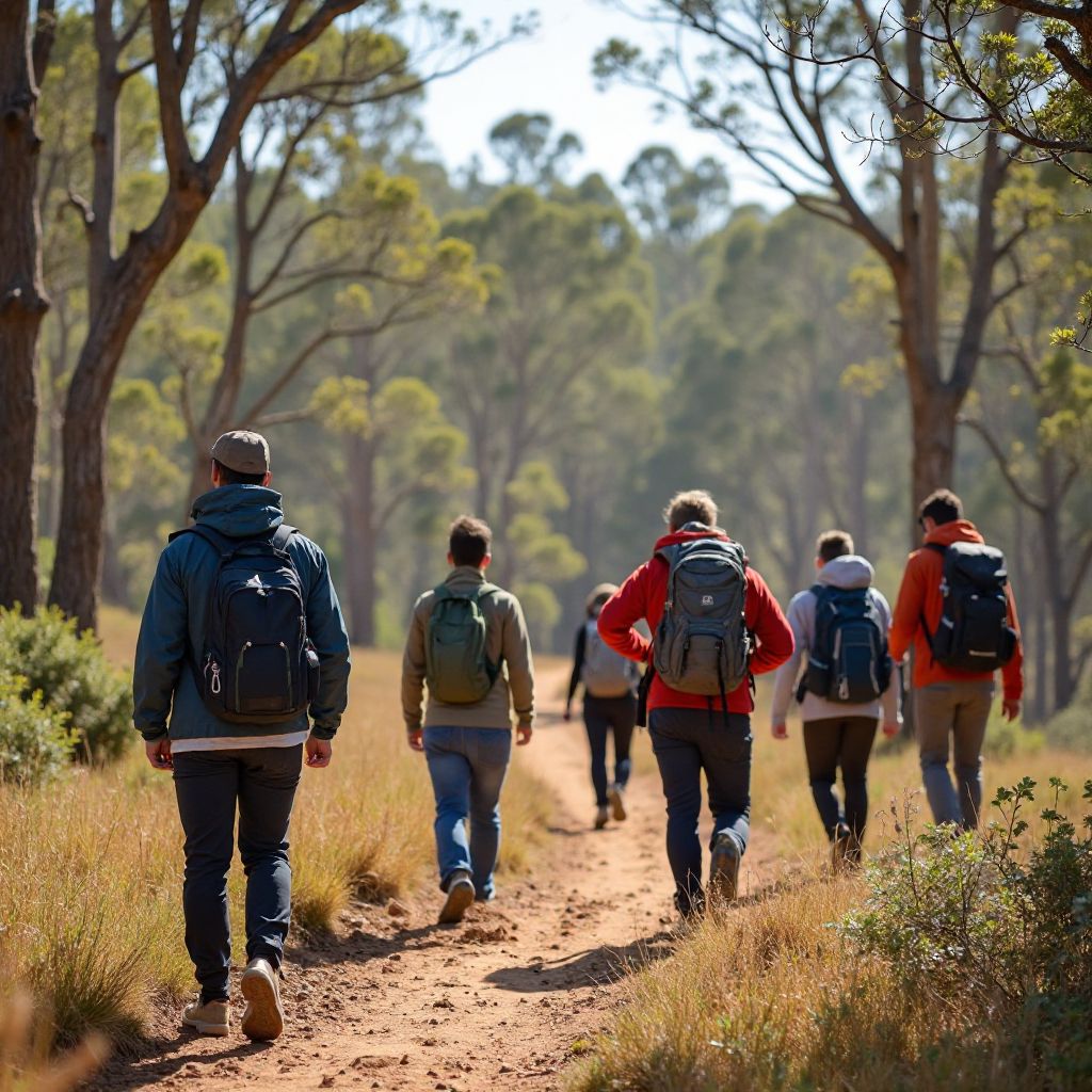 International tourists hiking group